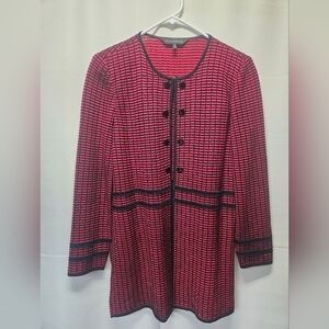Ming Wang Red and Black Sweater Jacket with Hook and Eye Closure